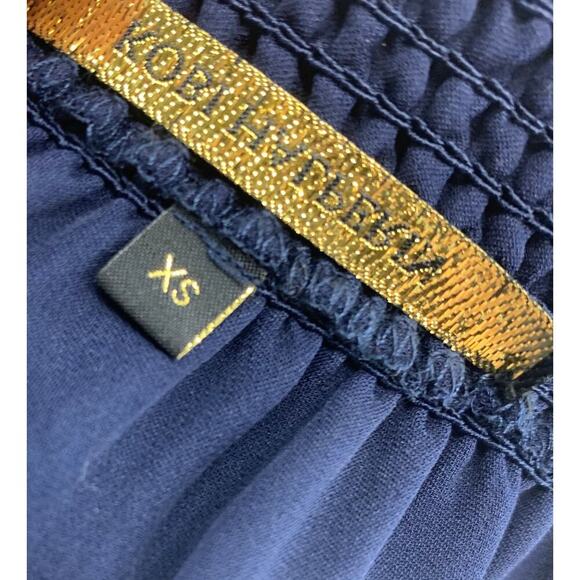 Kobi Halperin Sz XS Navy Blue 100% Silk Off Shoulder Flare Sleeve Blouse Top - Picture 4 of 7